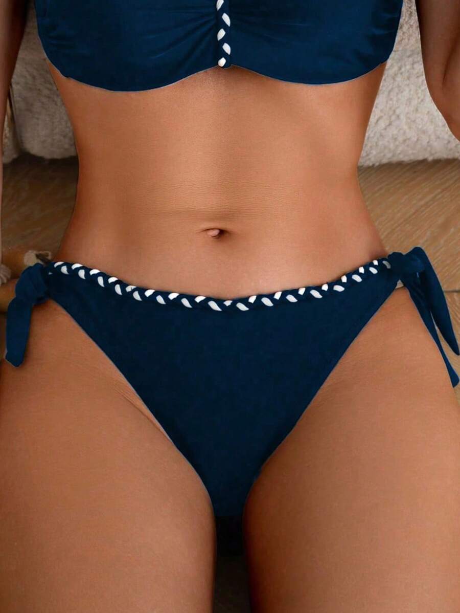 レディース 水着 ボトムス 高級ブルーレディースプレーンカラービキニボトム、夏新作拍卖