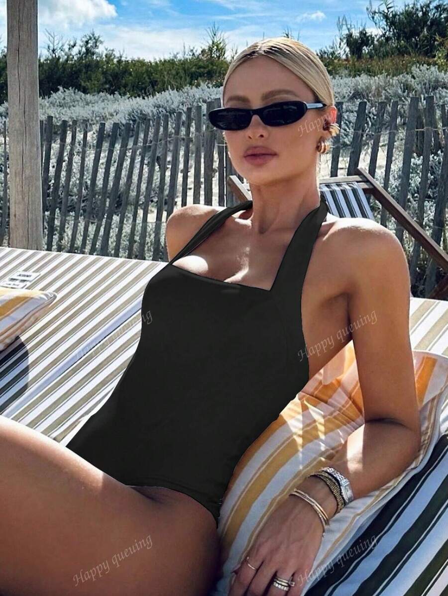 レディース 水着 ワンピース 1個 レディース 無地 ホルターネック タイアップ ワンピース 水着、カジュアルスタイル拍卖