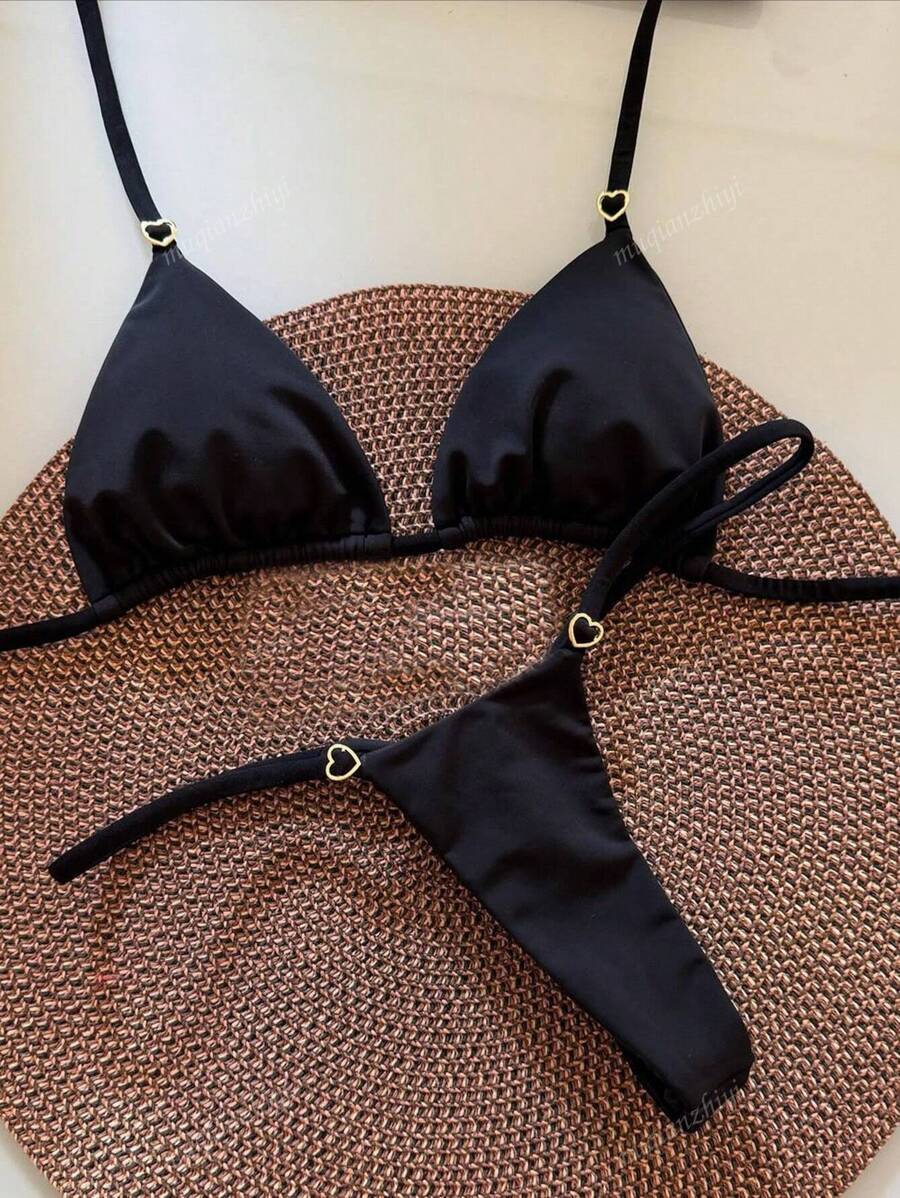 レディース 水着 ビキニセット レディース夏ビーチ無地ホルターネック リボン付きセクシーなビキニ水着セット拍卖