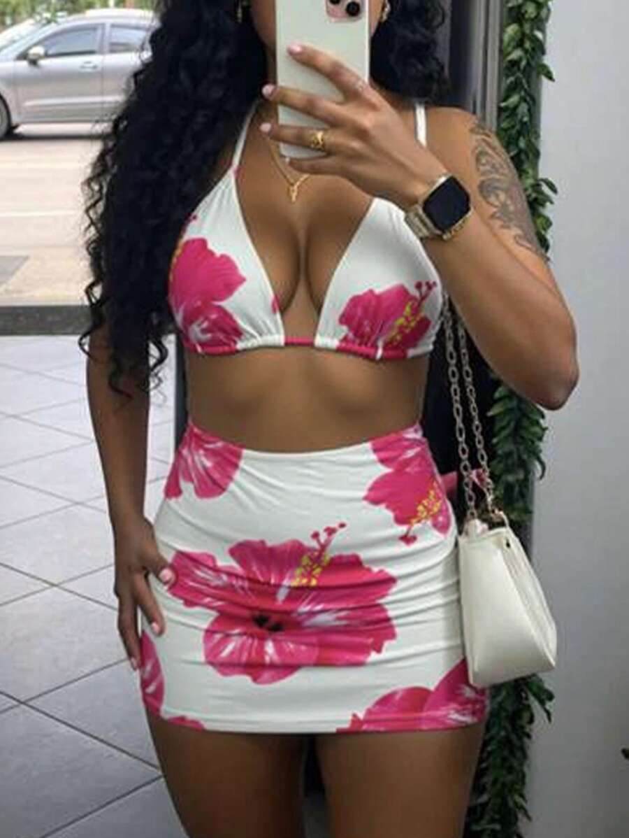 レディース 水着 ビキニセット 3点セット サマーセクシープリント ビキニ水着、ビーチホリデー水着拍卖