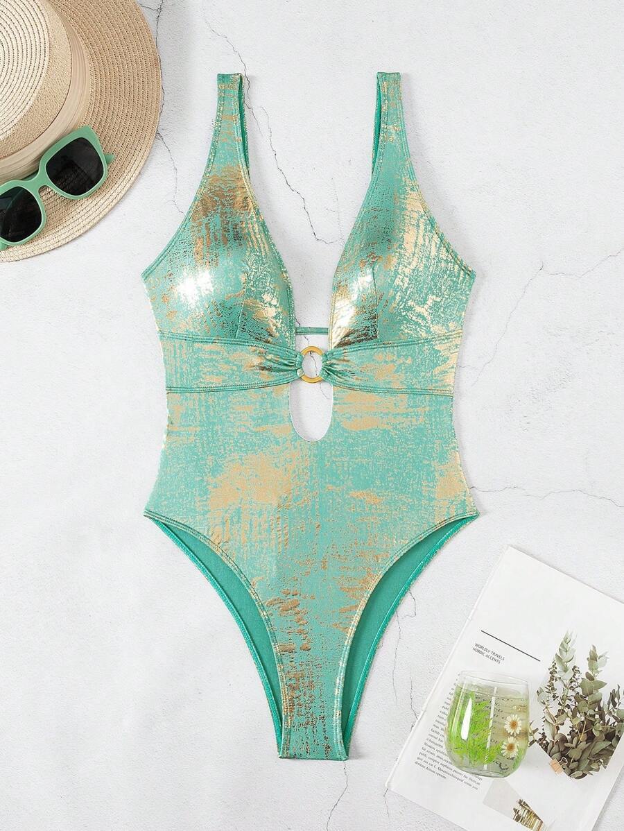 レディース 水着 ワンピース 春休み レディース夏 中空ネック フープ付き ワンピース水着、フェスティバル ボヘミアン拍卖