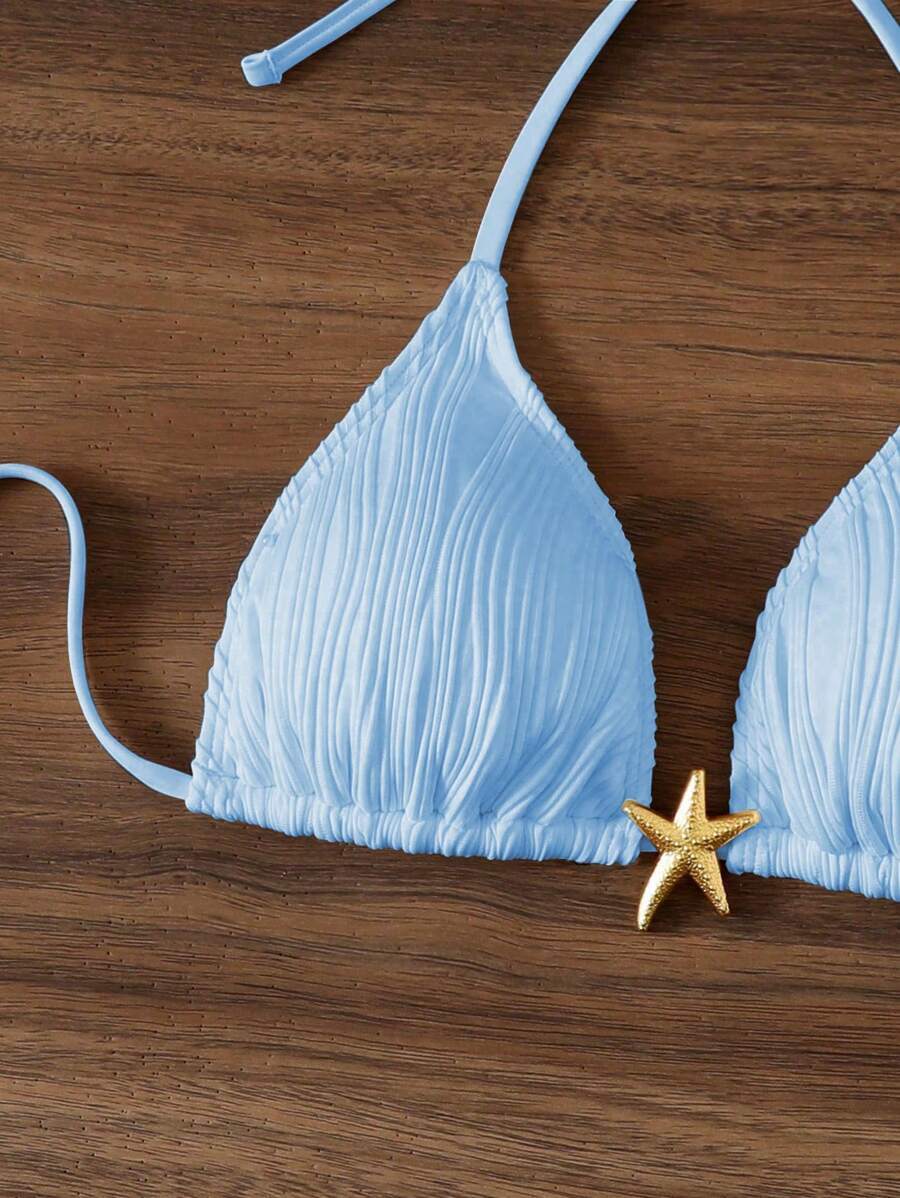 レディース 水着 トップス 女性のビーチ休暇 ホルターネック バックレス 背中編み上げ 無地 ニット ワンピース水着トップス拍卖