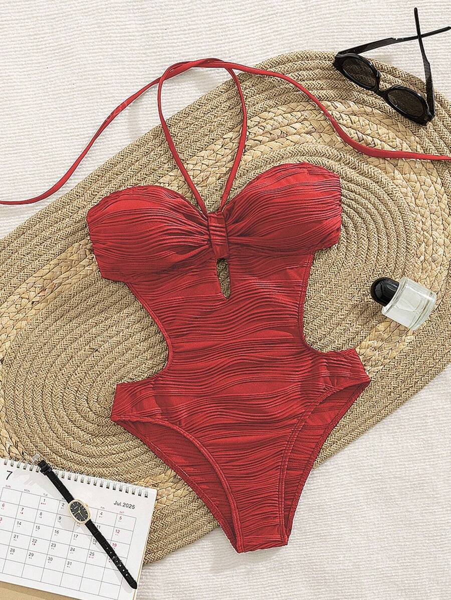 レディース 水着 ワンピース レディース ファッショナブルなカットアウト ウエスト ホルター ワンピース水着拍卖