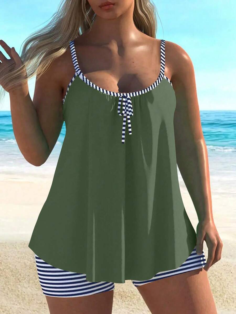 レディース 水着 ビキニセット レディース ストライプ柄 キャミソールタンクトップ ショーツ タンキニセット拍卖