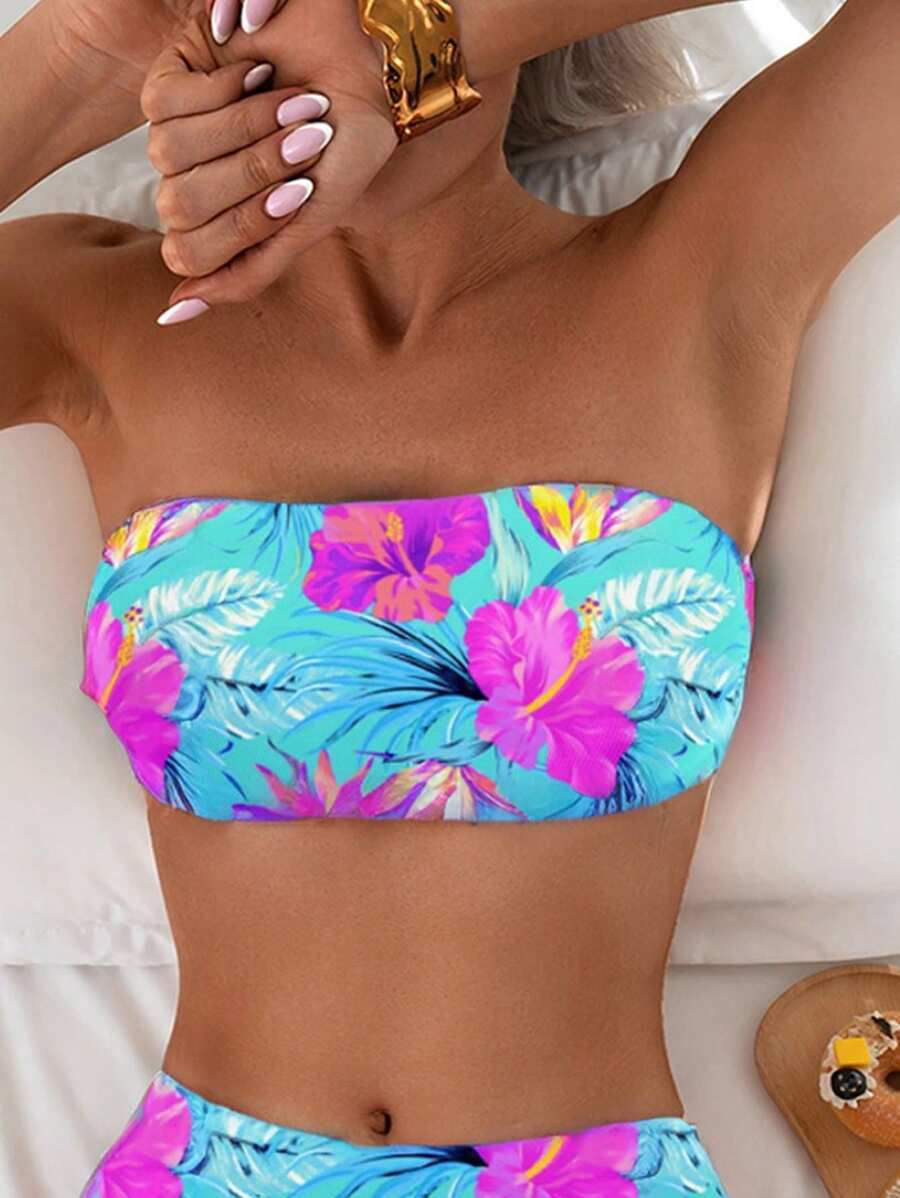 レディース 水着 トップス レディース ランダムフローラルプリントバンドゥビキニトップ、ビーチバケーション、夏に最適拍卖