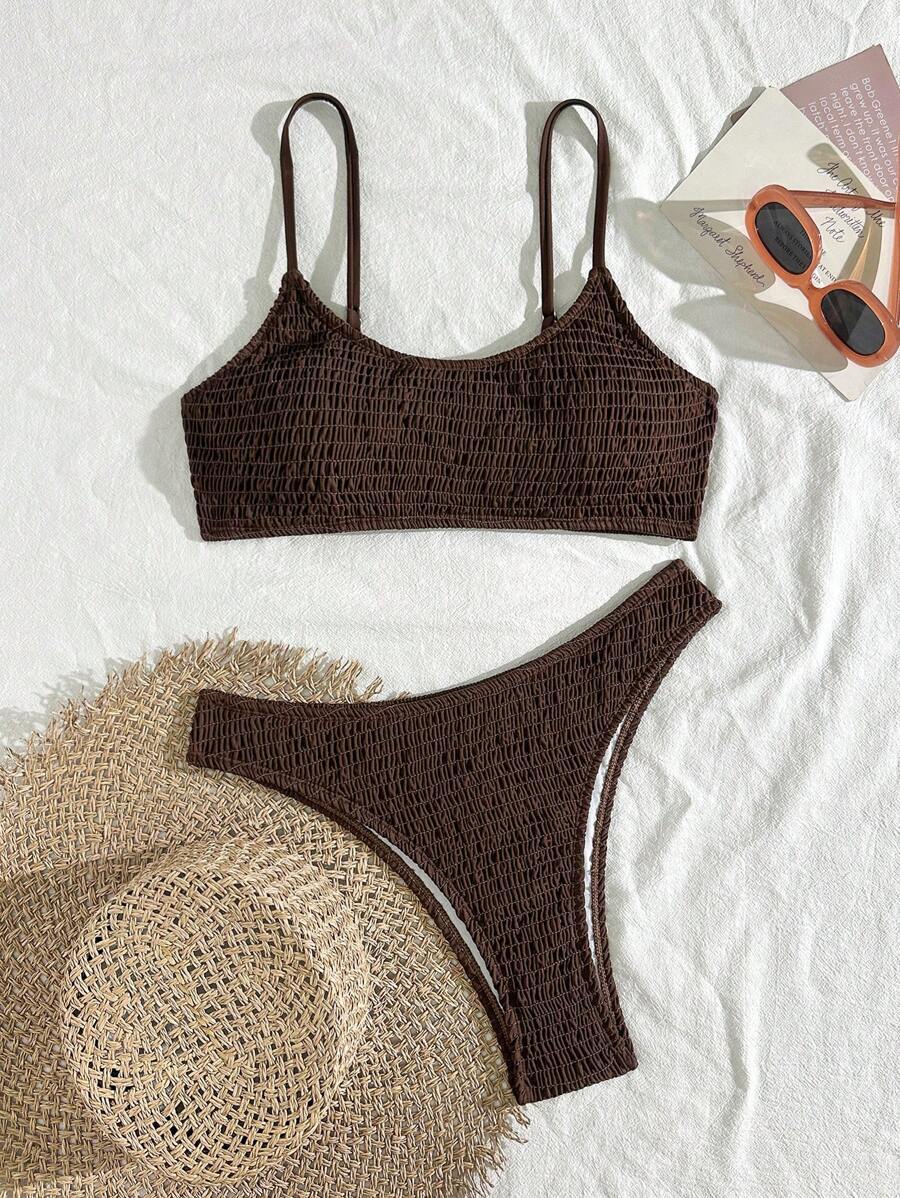 レディース 水着 ビキニセット 女性 無地 ブラウン セクシー ホルターデザイン バケーション カジュアル ビキニ 2点セット拍卖