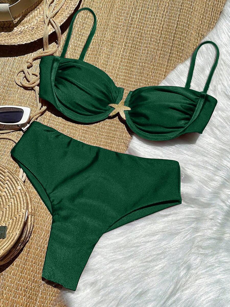 レディース 水着 ビキニセット 新作 セクシーバーガンディーソリッドカラー ミニマリスト ワイヤーカップ ホルターネック スターフ拍卖