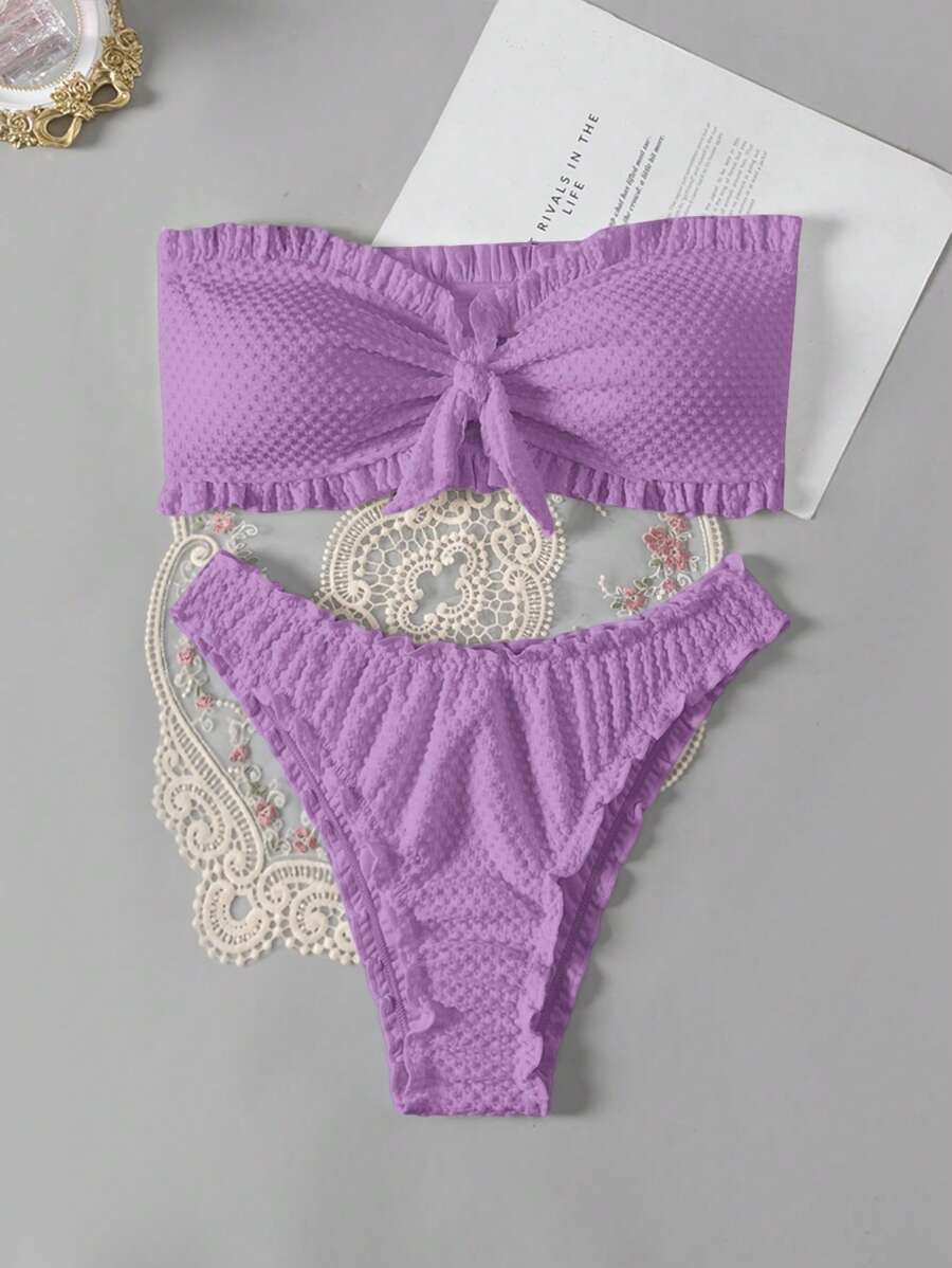 レディース 水着 ビキニセット 女性用無地フリルヘムバンドゥセクシービキニ水着セット拍卖