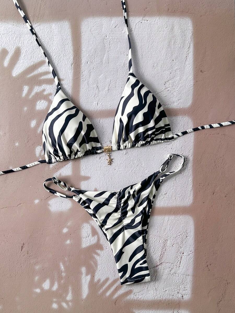 レディース 水着 ビキニセット スプリングブレイク レディース フローラルプリント スパゲッティストラップ セクシー ビキニ水着拍卖