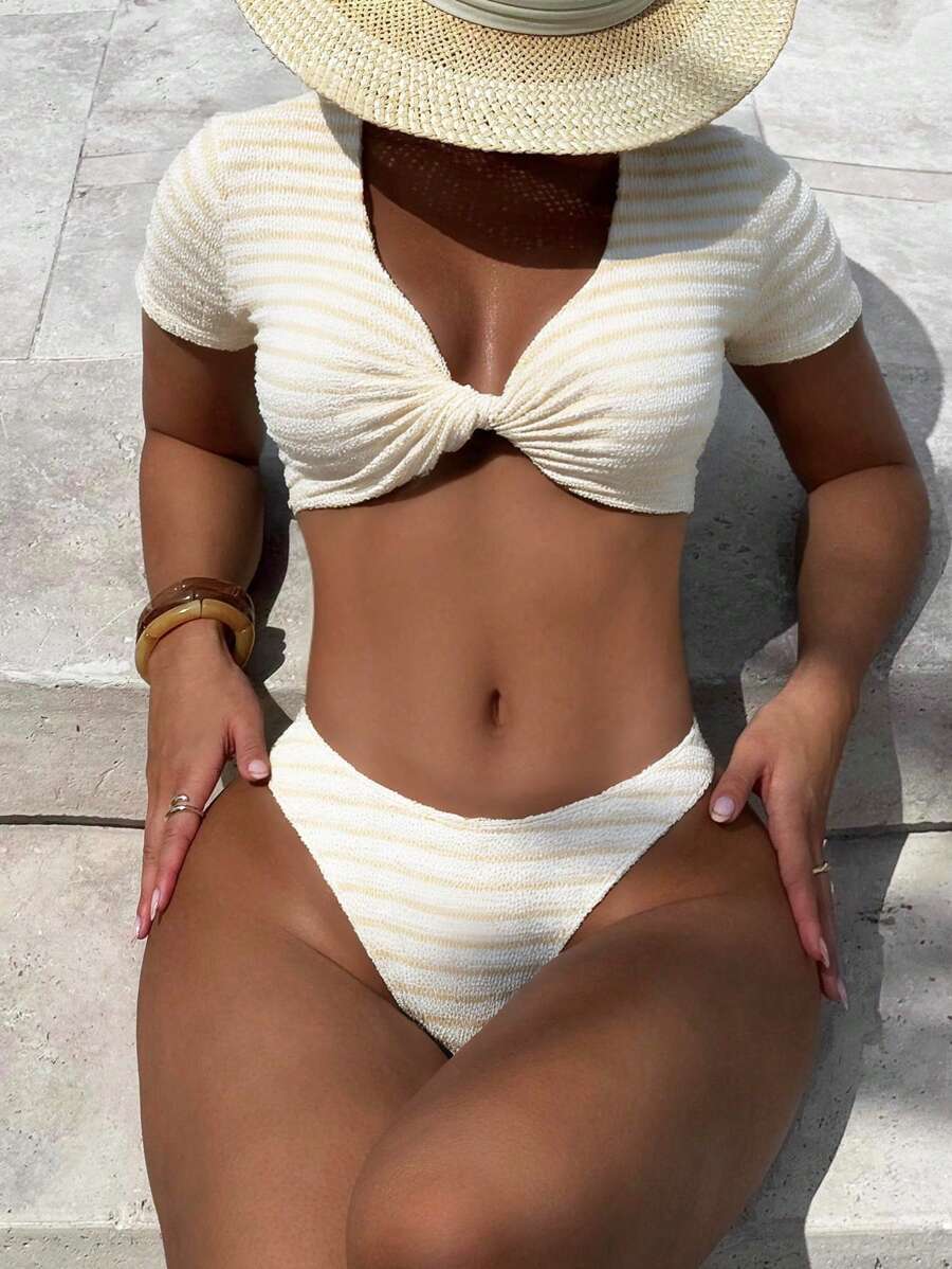 レディース 水着 ビキニセット 2枚セット 無地 ショート丈 水着上下 トライアングルビキニ拍卖