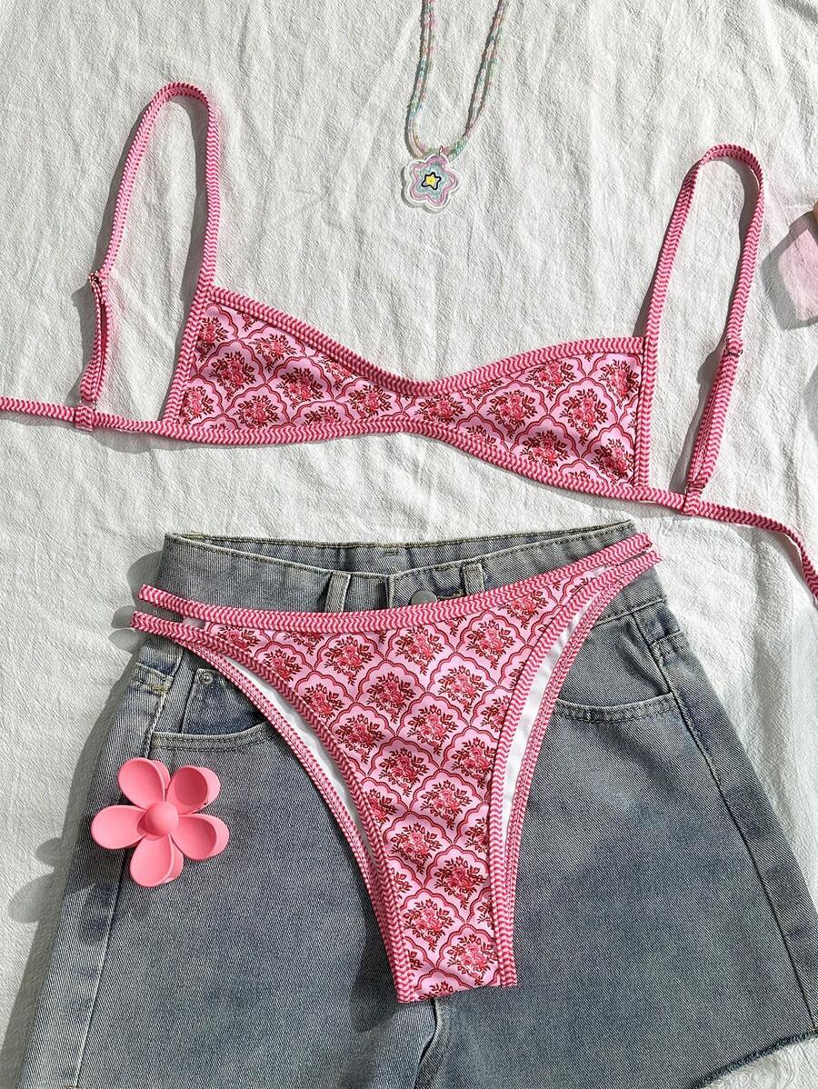 レディース 水着 ビキニセット レディース夏 スパゲッティストラップ セクシービキニ バケーション タイト カジュアル プリント拍卖