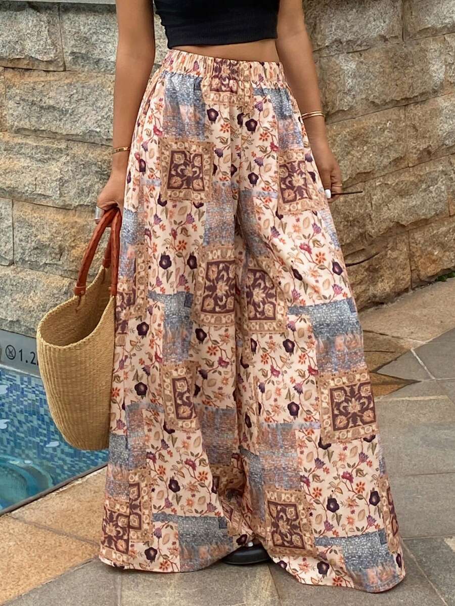 レディース 水着 ボトムス ボヘミアン ヴィンテージ ハイウエスト フレアレッグ ワイドレッグ パンツ拍卖