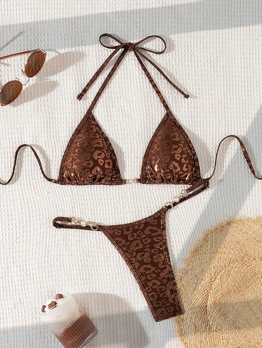 レディース 水着 ビキニセット 2025 レオパード柄ジャカード地タンキニ水着拍卖