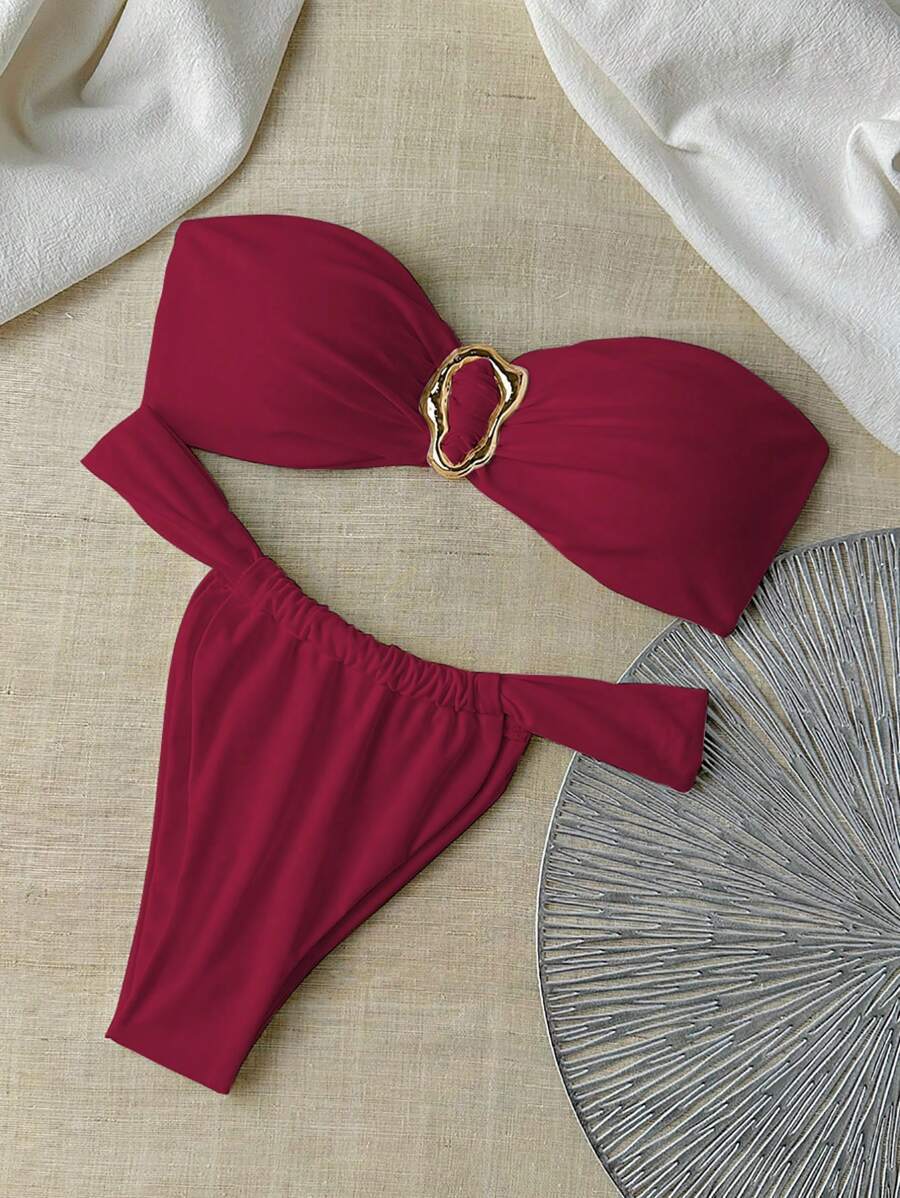 レディース 水着 ビキニセット 金属装飾バンドゥービキニのレディース水着、ビーチサマーアウトフィット拍卖