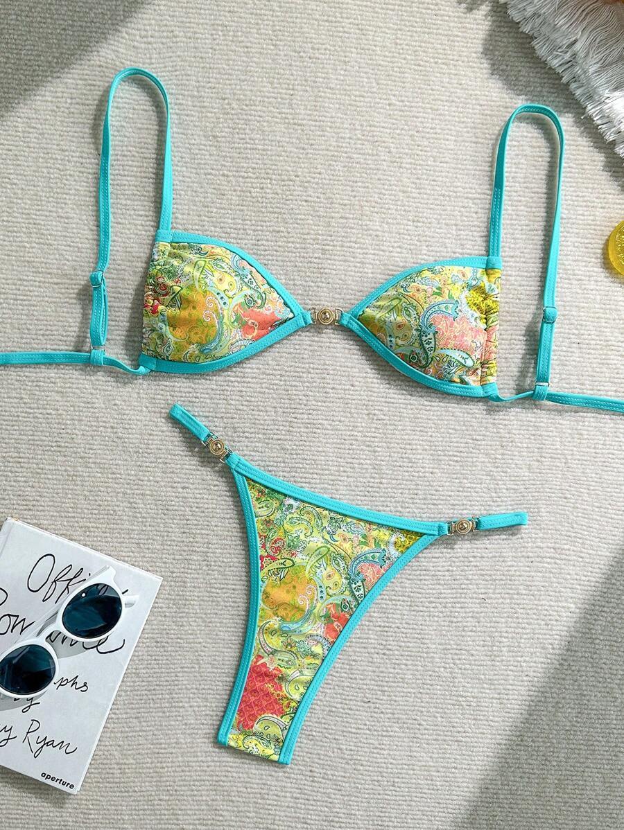 レディース 水着 ビキニセット 2枚セット レディース ビーチバケーション バレンタインビーチパーティー水着、マルチカラープリント拍卖