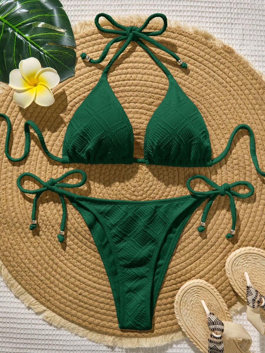 レディース 水着 ビキニセット 女性の夏のビーチ 無地 ホルターネック セクシー ビキニ 水着セット拍卖