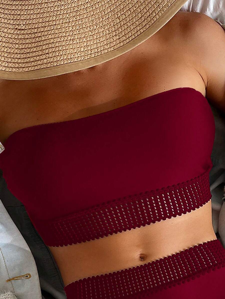 レディース 水着 トップス 女性用夏ビーチ 無地 セクシー バンドゥビキニ トップ ホールアウト デザイン拍卖