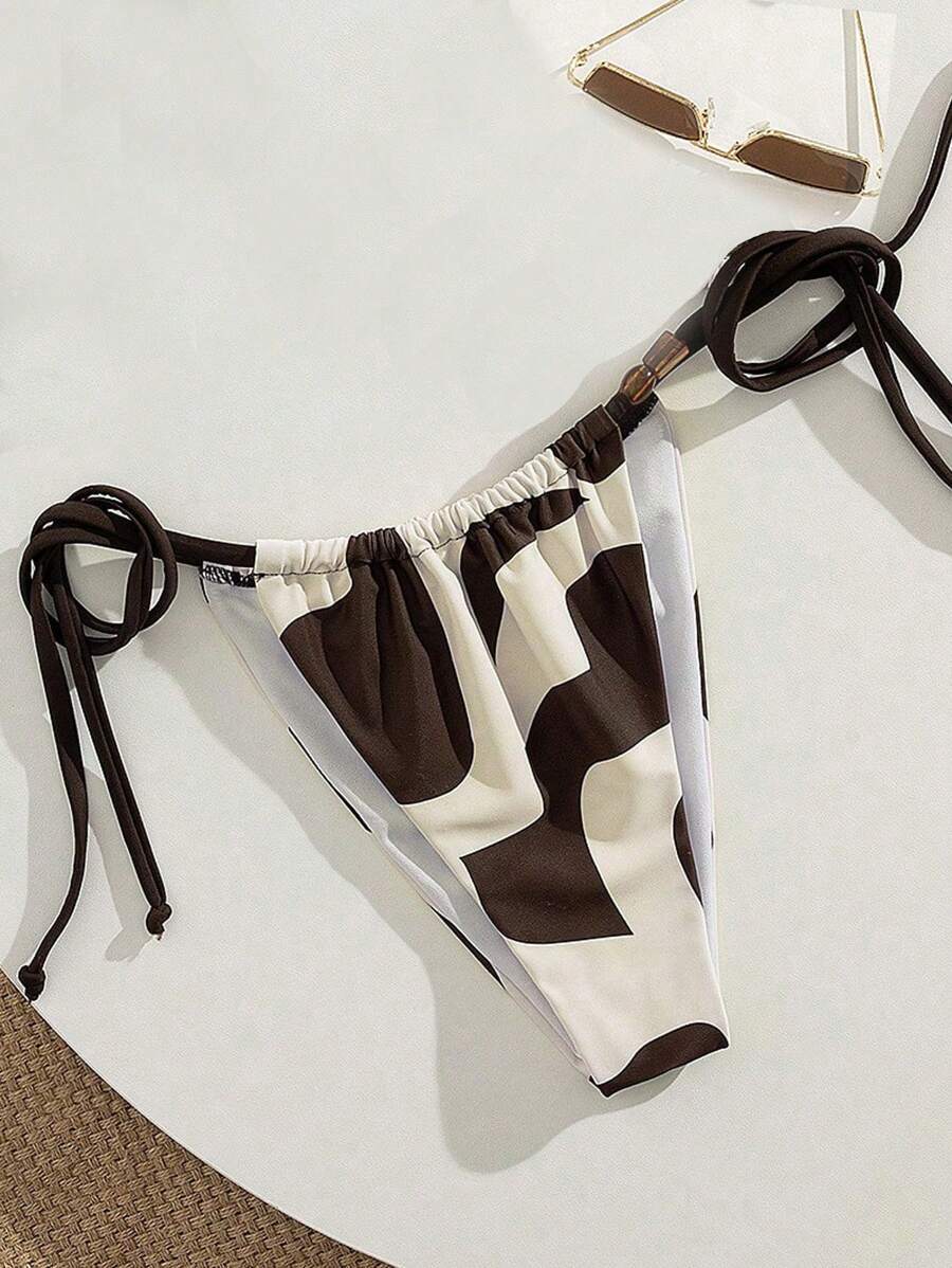 レディース 水着 ボトムス ワイン色ストラップ、サイドタイディティール、レディース シンプルスタイル ビンテージ レトロ セパレー拍卖