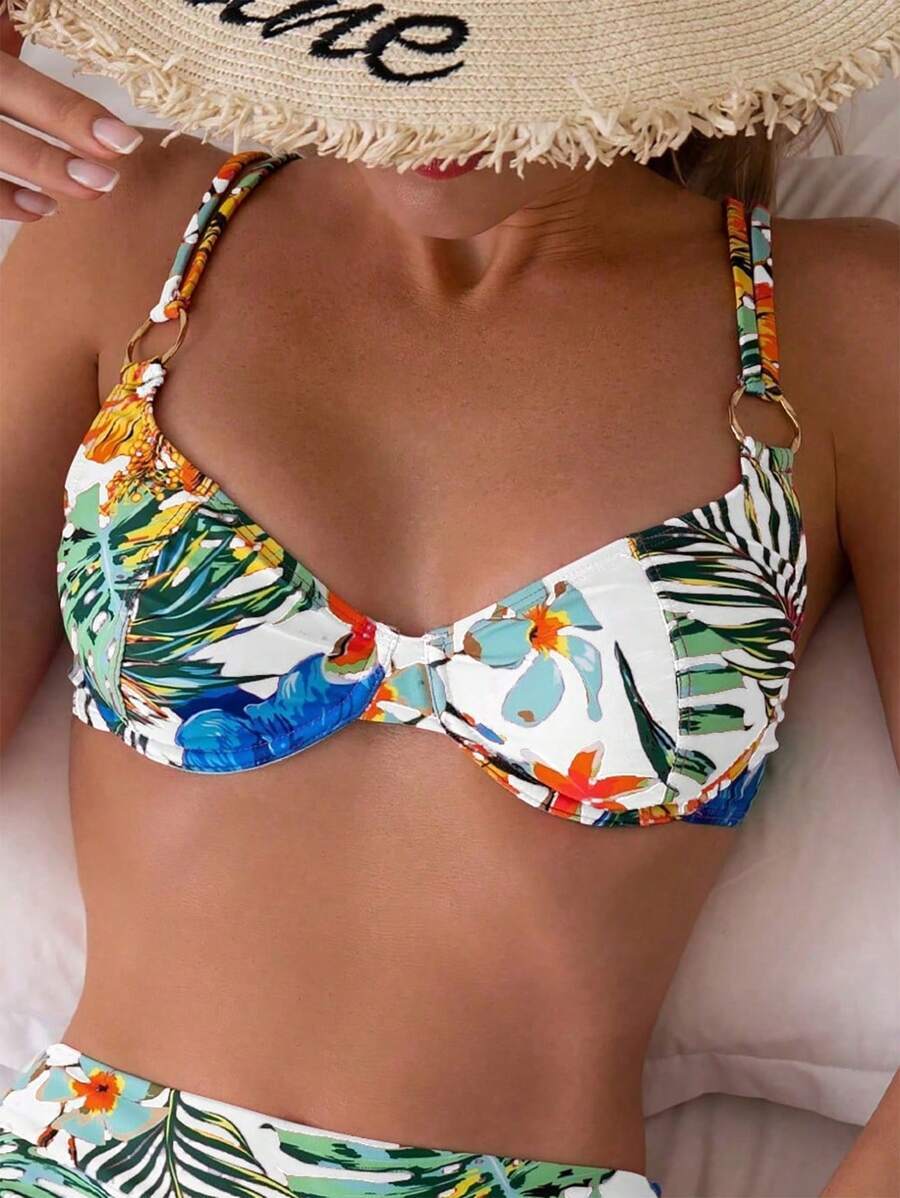レディース 水着 トップス ボタニカルプリント クラシックビーチスイムウェア、新作女性アンダーワイヤー プッシュアップビキニトップ拍卖