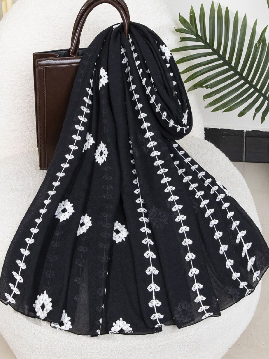 アクセサリー レディース スカーフ 1個 ボヘミアンビーチアクセサリー 花柄刺繍ヒジャブスカーフ カジュアル野外 日よけ 防風ビー拍卖