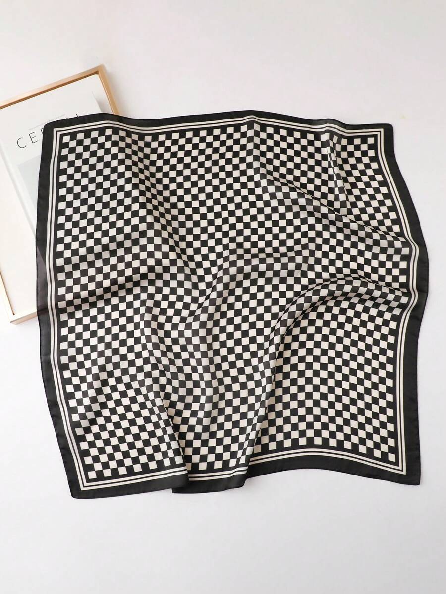 アクセサリー レディース スカーフ 1個 女性用チェック柄プリントフェイクシルクバンダナ、春夏に欠かせない、多用途のファッション小拍卖