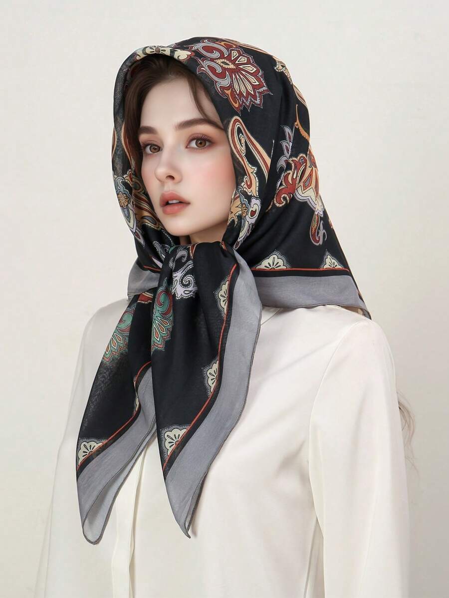 アクセサリー レディース スカーフ 1個 女性用バンダナ ボヘミアン ペイズリー柄スクエアスカーフ、 90cm マルチファンクショ拍卖