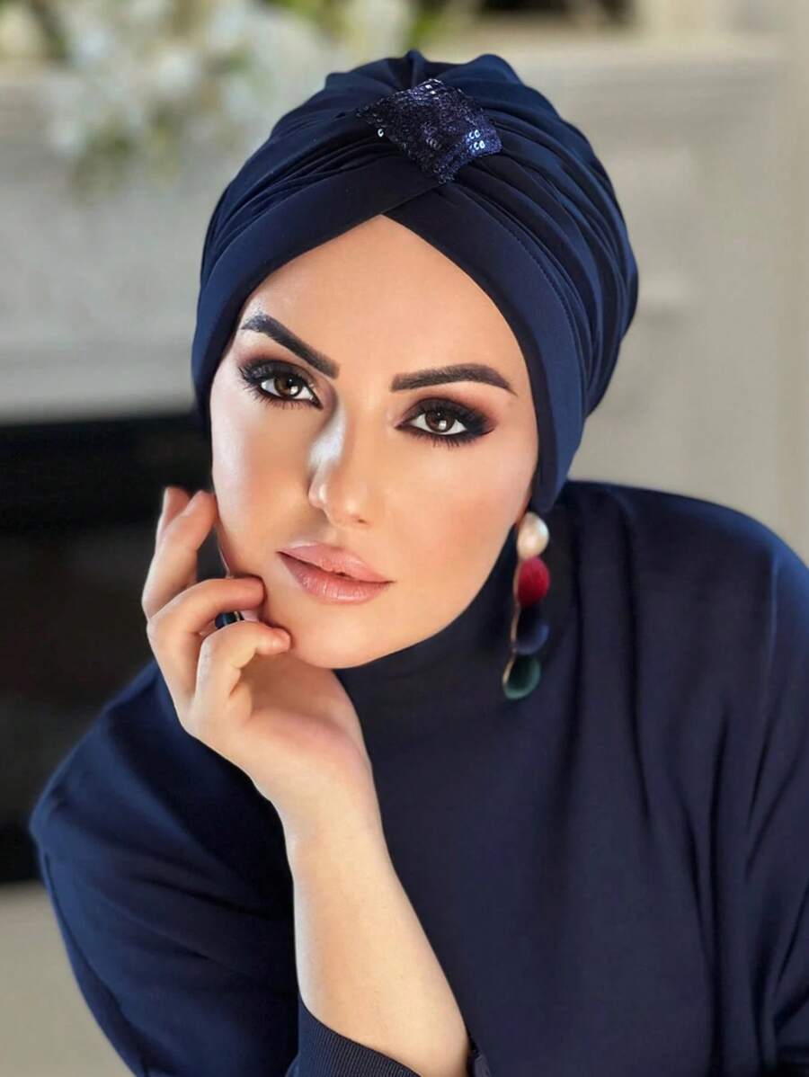 アクセサリー レディース スカーフ 1個 無地 女性用スパンコール ビーニー帽拍卖