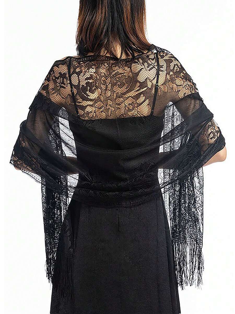 アクセサリー レディース スカーフ 1枚 レースフリンジオープンワーク スカーフ/ショール/サロン拍卖