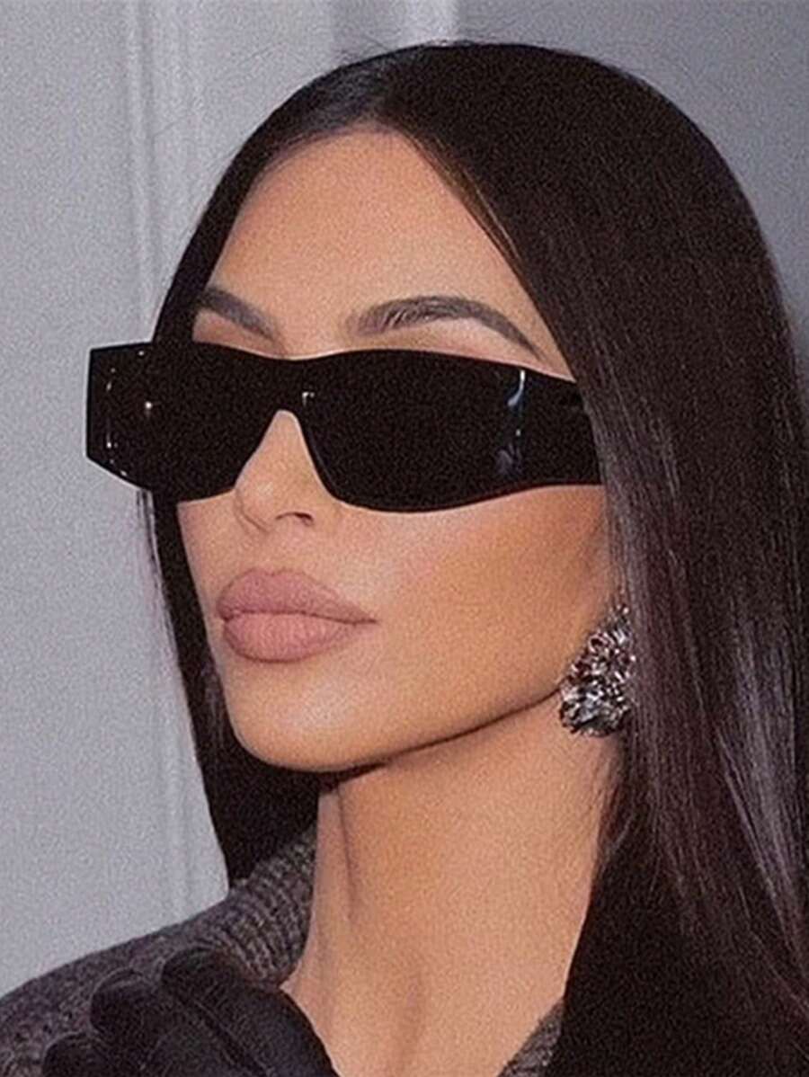 アクセサリー レディース アイアクセサリー 男女兼用レトロ スクエア オーバーサイズサングラス 1ペア ブラック、ストリートスタイ拍卖