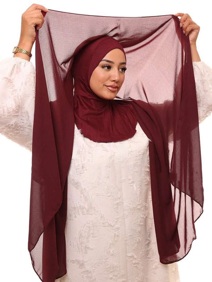 アクセサリー レディース スカーフ 1セットレディース クラシック カジュアル パーカー インスタントシフォンヒジャブ、無地柔らか拍卖