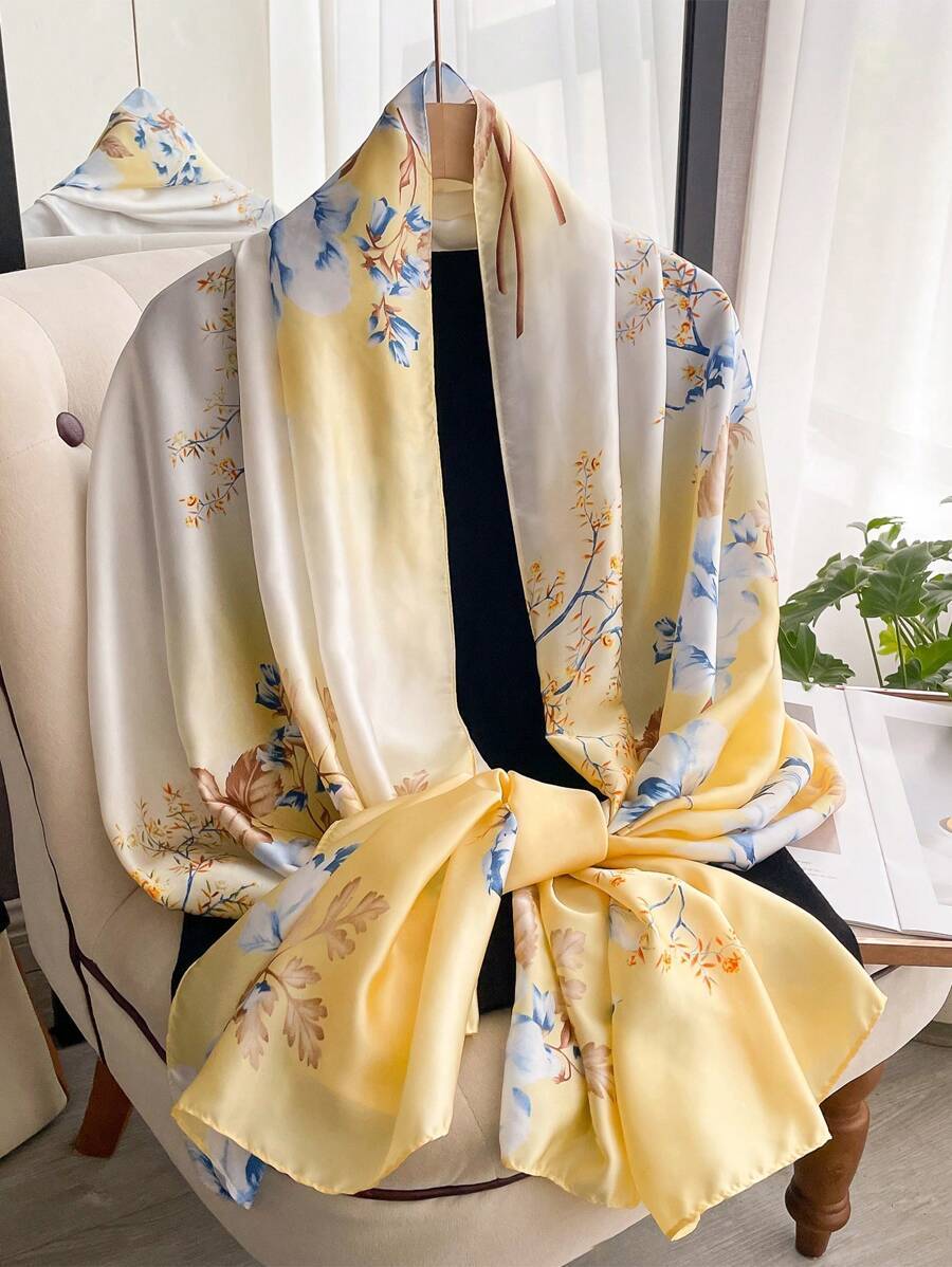 アクセサリー レディース スカーフ 1枚 花柄 フェイクシルク スカーフ、ファッショナブル 多用途 ショール、旅行、日常装飾、春/拍卖