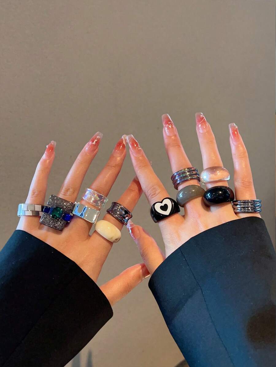 リング レディース セット 12個セット ハート型 パンクリング バレンタイン、母の日、母親への贈り物拍卖