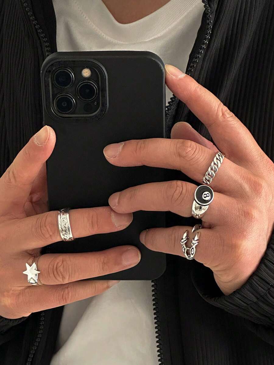 リング メンズ セット 5個セット ファッションパンクスタイル星デザインリング、メンズ カジュアル 日常使い拍卖