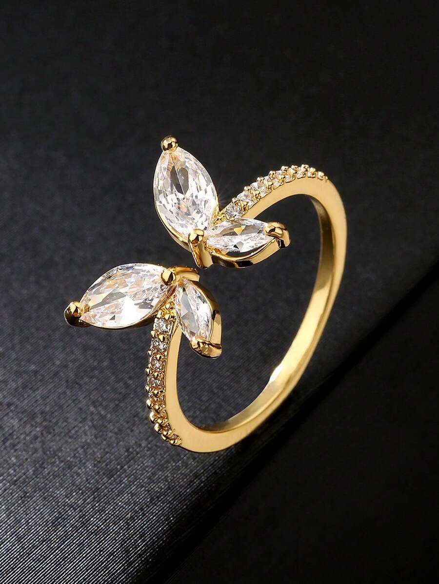 リング レディース リング バタフライデザイン キュービックジルコニア装飾 レディースリング 1個拍卖