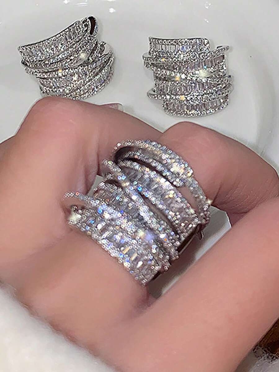 リング レディース リング 1個 ファンタジーマルチレイヤー ジルコニアエンゲージメントリング レディース 女の子 デイリー着用可拍卖