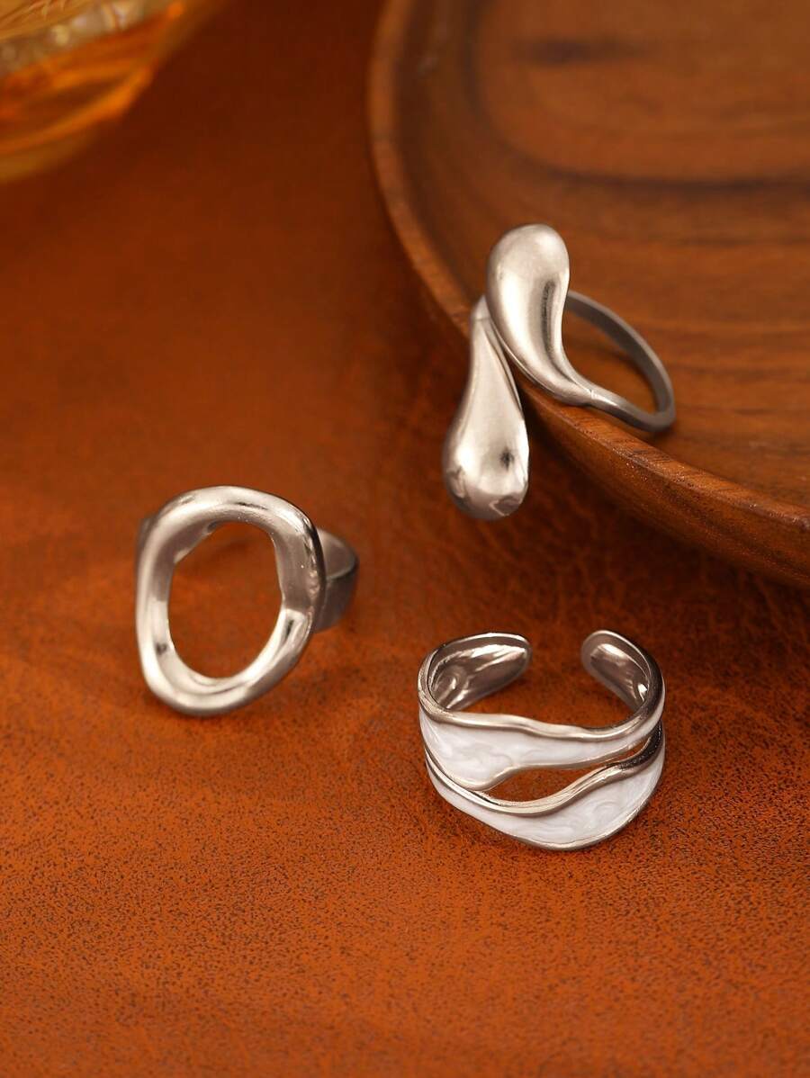 リング レディース セット ステンレススチール 輝くホロウ 水滴型リング 3個セット、ファッションジュエリーアクセサリー、女性の日拍卖