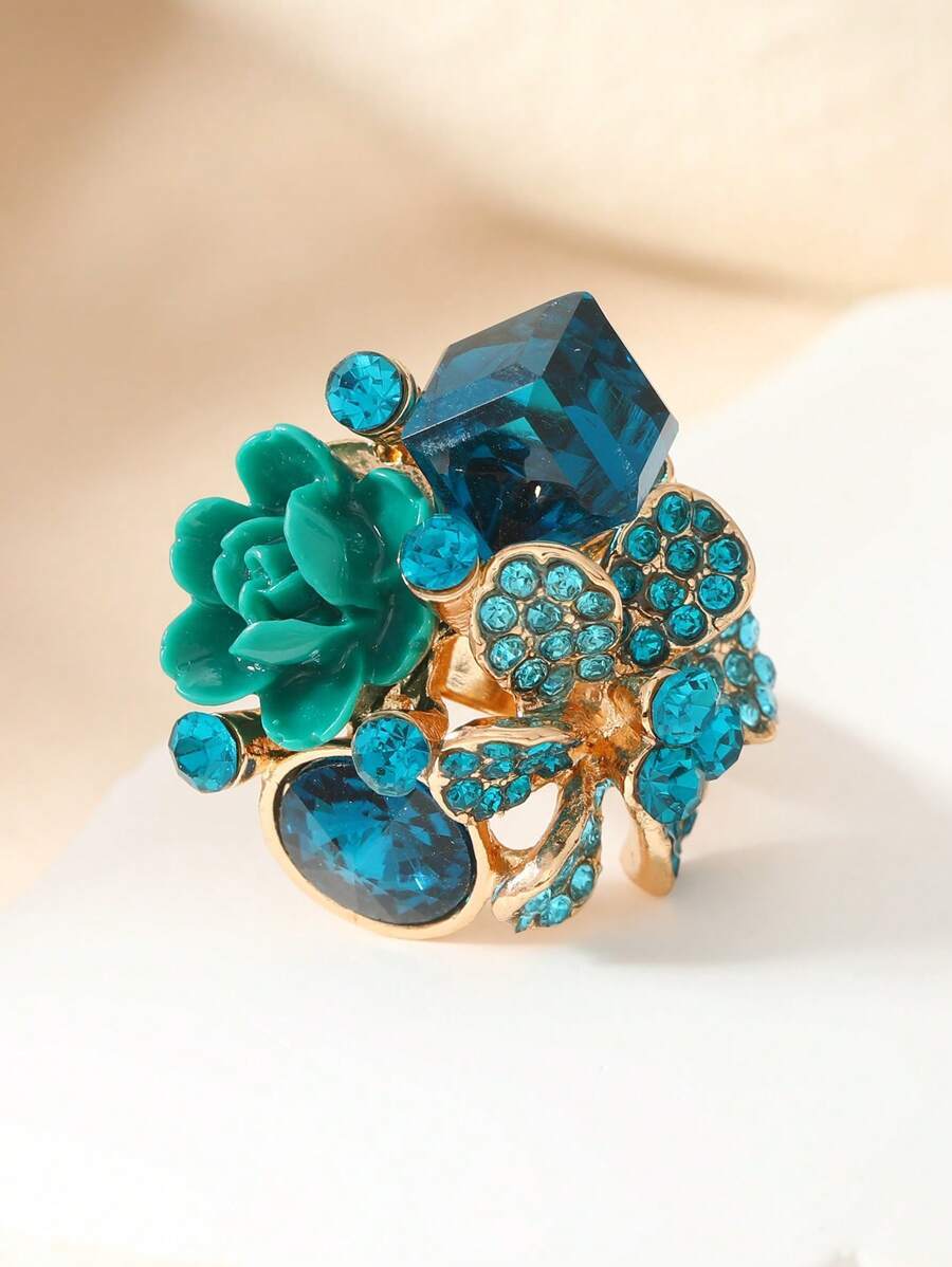 リング レディース リング 1個 輝くジオメトリック クリスタルオープンリング拍卖