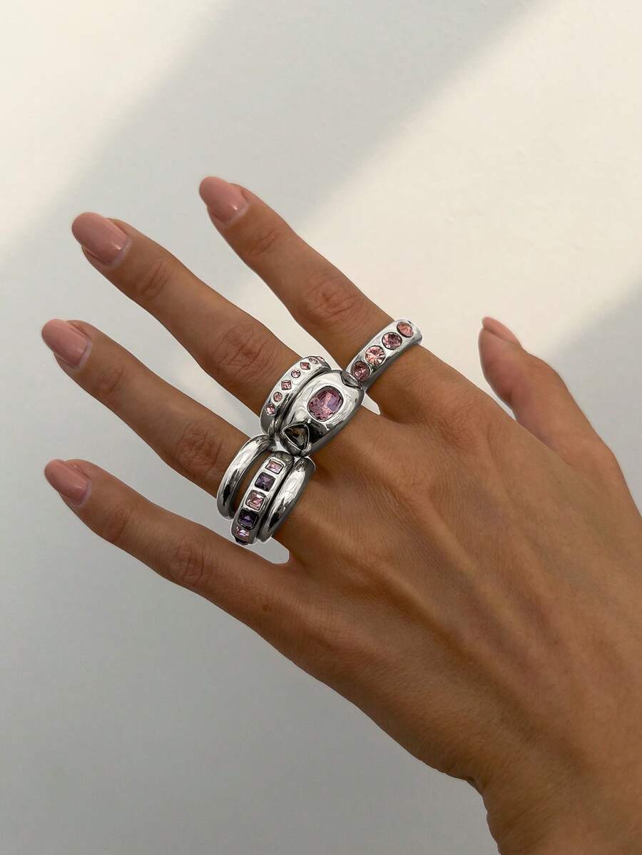 リング レディース セット 6個セット ビンテージ ミニマリスト ラグジュアリーデザイン ラインストーンリング、メタルゴールド オ拍卖