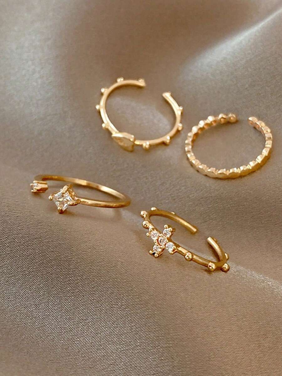 リング レディース セット 4ピースハート型ファッションリングセット、多目的で拍卖