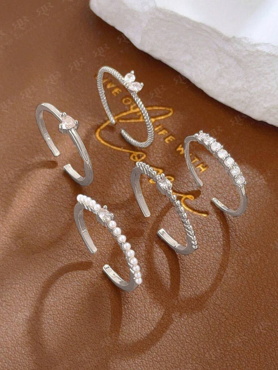 リング レディース セット 5個セット ラグジュアリー エレガント洗練された ミニマリスト幾何学的デザイン 女性用ウェディング/パ拍卖