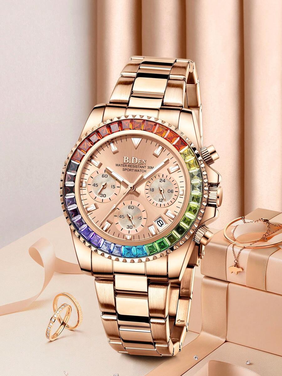 腕時計 レディース クォーツ ファッショナブルで優雅な女性用腕時計、ビジネスとレジャーの女性用クォーツ腕時計、12/24時間クロノ拍卖