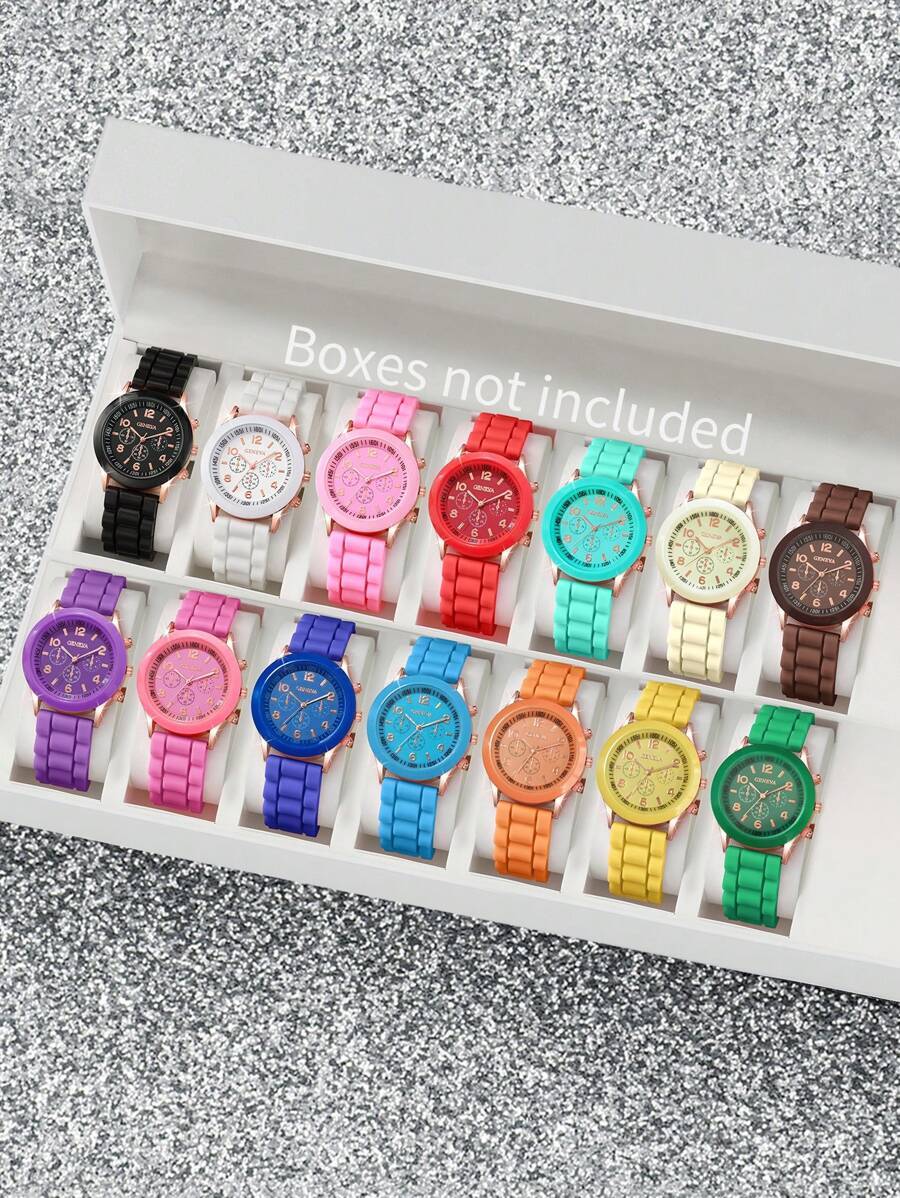 腕時計 レディース セット シリコン製 クォーツ レディース腕時計 14個セット シンプルスタイル カラーダイヤル 時計箱なし拍卖