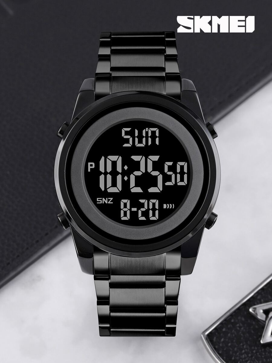 腕時計 メンズ デジタル 1個 ブラック ステンレス鋼 ストラップ ビジネス 日付 カレンダー 耐水 ラウンド ダイヤル デジタル拍卖