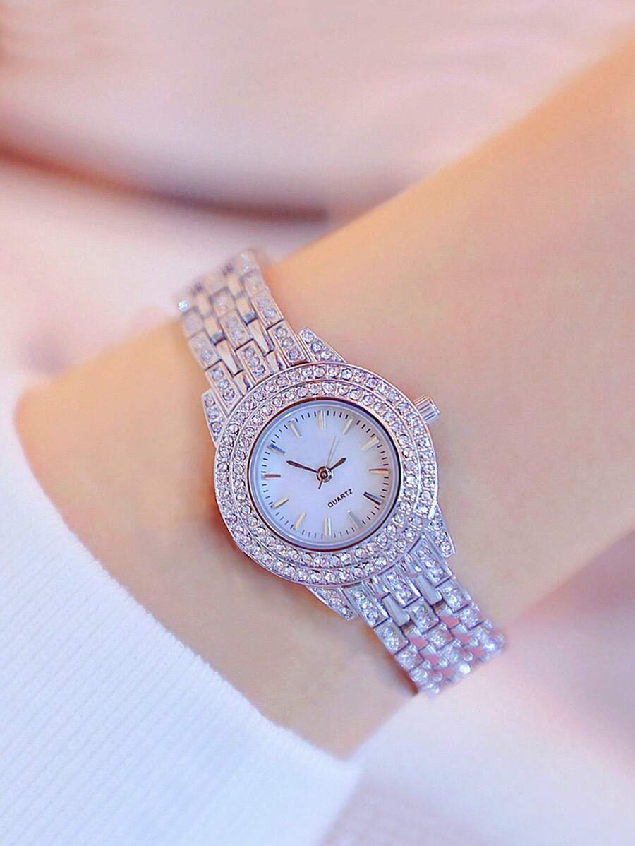 腕時計 レディース クォーツ 1個ファッションラグジュアリー フル ダイヤモンド ラインストーン ラウンド レディース腕時計、多用拍卖