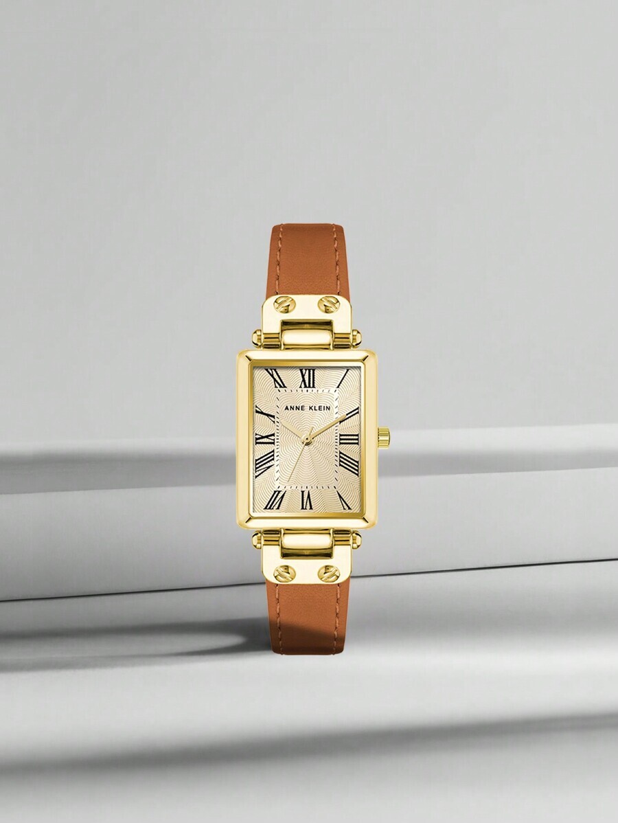 腕時計 レディース クォーツ ブラウンレザーストラップ レディース腕時計 ゴールド長方形ケース エレガントシック アナログ /37拍卖
