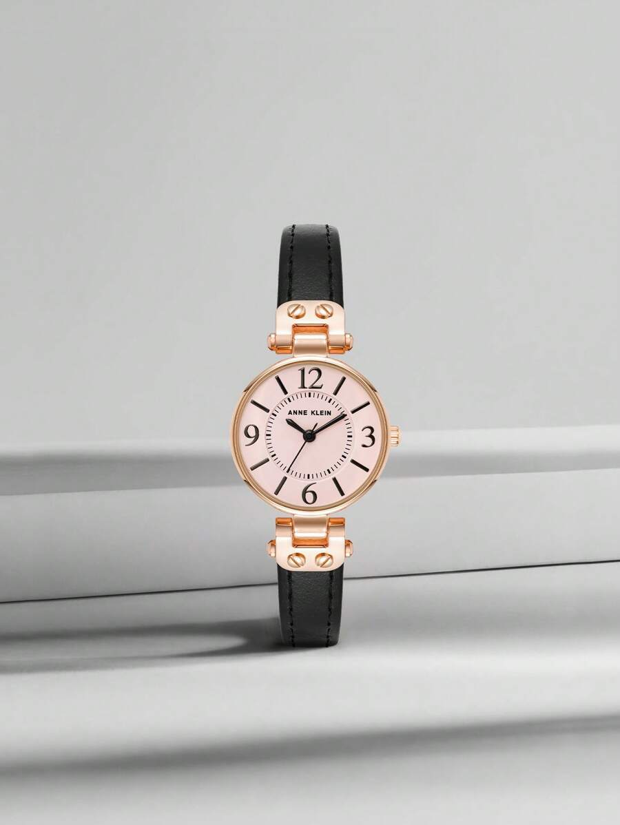 腕時計 レディース クォーツ ブラックレザーストラップ ゴールドクォーツ レディース腕時計 ライトピンク艶やかなダイヤル 調節可能拍卖