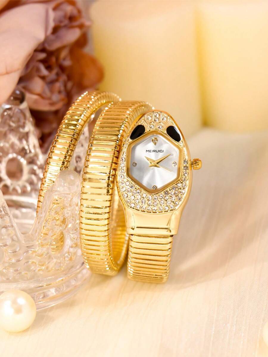 腕時計 レディース クォーツ 1個 レディース ファッショナブル ゴールド スチールバンド ヘビ柄 クォーツ 腕時計、日常着用やパ拍卖