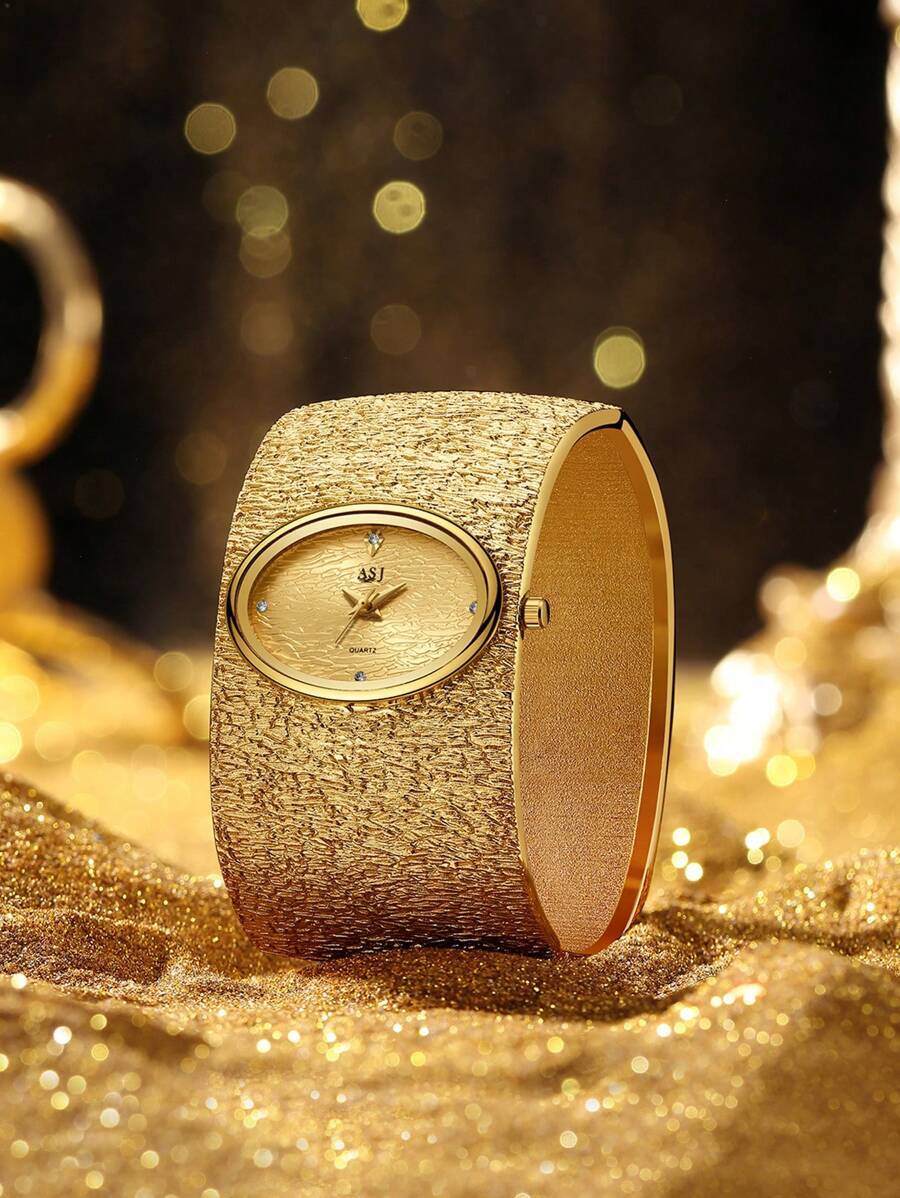 腕時計 レディース クォーツ 1個 高級女性用クォーツ腕時計 ゴールドカラー、ミニマリストスタイル ダイヤルにラインストーン、日常拍卖