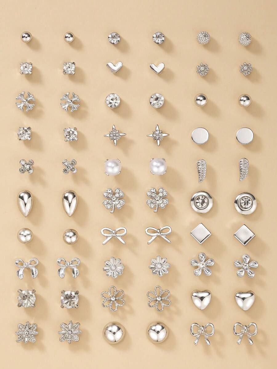 ジュエリー レディース イヤーアクセサリー セット ファッションミニマリストメタル人造真珠ボウ ハート型スタッドピアスセット 30拍卖