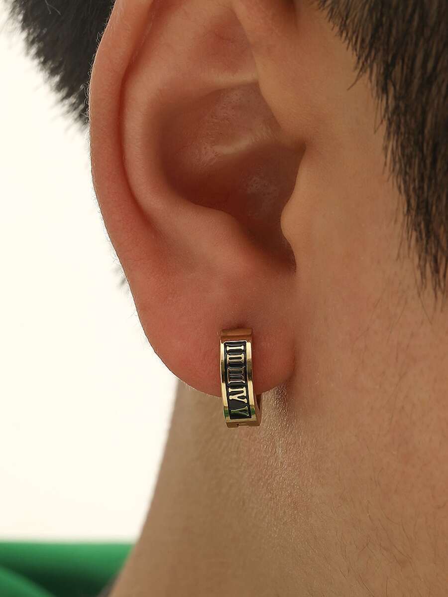 ジュエリー メンズ イヤーアクセサリー ファッショナブルで人気のある男性ローマ数字ディテールフープイヤリングステンレス鋼パンクヒッ拍卖